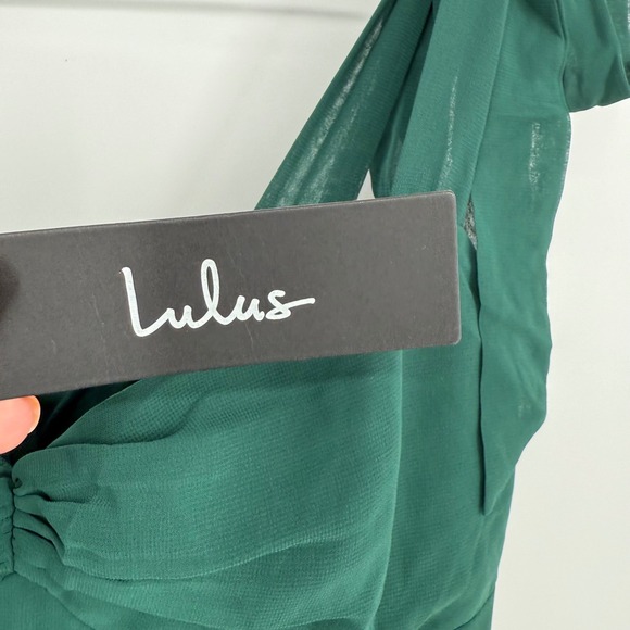 Lulus Radiant Charisma Emerald Chiffon Ruched Tie-Strap Maxi Dress Size M - Picture 7 of 11
